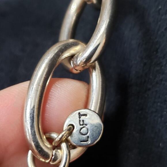 Loft Women Fashion Silver Tone Pave Rhinestone Bold Link Necklace w/ Lobster - Picture 8 of 8